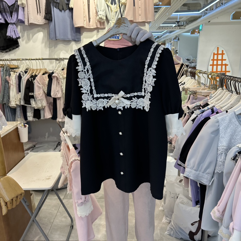 PAPA韓國東大門直郵女士新款26春夏休閑人氣時尚襯衫蕾絲衫PaPa/HALMADE襯衫/蕾絲衫圖色3