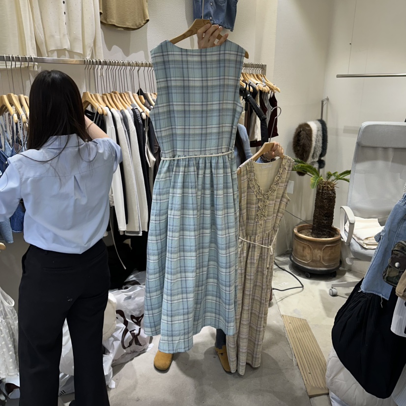 HIPTIQUE韓國東大門直郵女士新款休閑時尚連衣裙格子長款HIPTIQUE連衣裙