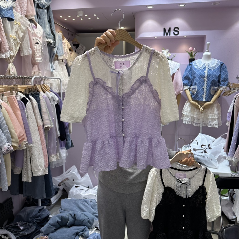 MS韓國直郵實拍女士新款熱賣推薦人氣休閑襯衫蕾絲衫假兩件MS襯衫/蕾絲衫圖色2