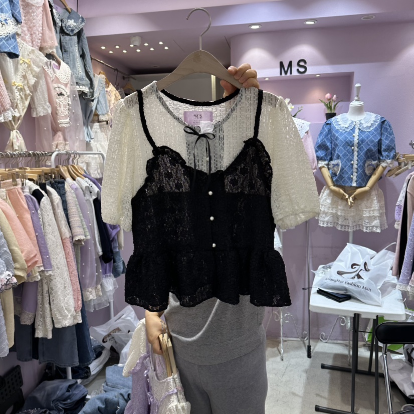 MS韓國直郵實拍女士新款熱賣推薦人氣休閑襯衫蕾絲衫假兩件MS襯衫/蕾絲衫圖色3