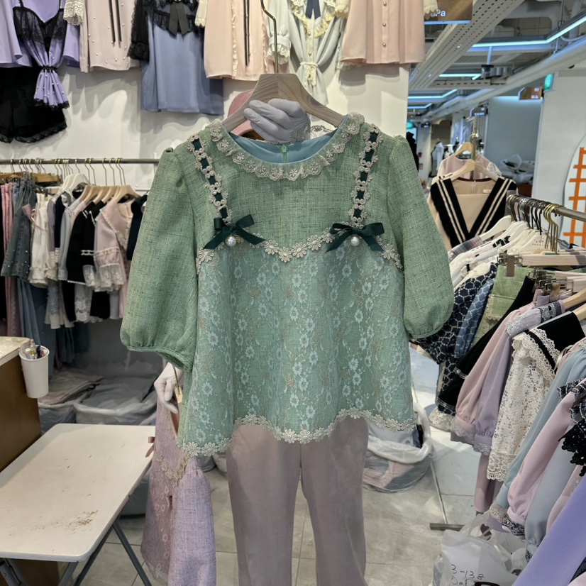 PAPA韓國直郵實拍女士新款熱賣人氣休閑職業26春夏襯衫蕾絲衫PaPa/HALMADE襯衫/蕾絲衫圖色1