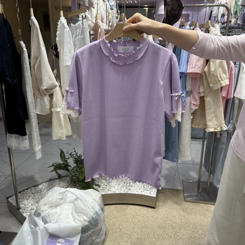 VIRUS韓國代購女裝新款推薦職業時尚26春夏休閑人氣T恤蕾絲VIRUST恤圖色3