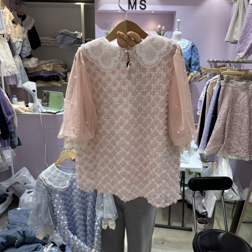 MS韓國東大門代購女士新款人氣休閑推薦26春夏襯衫蕾絲衫MS襯衫/蕾絲衫