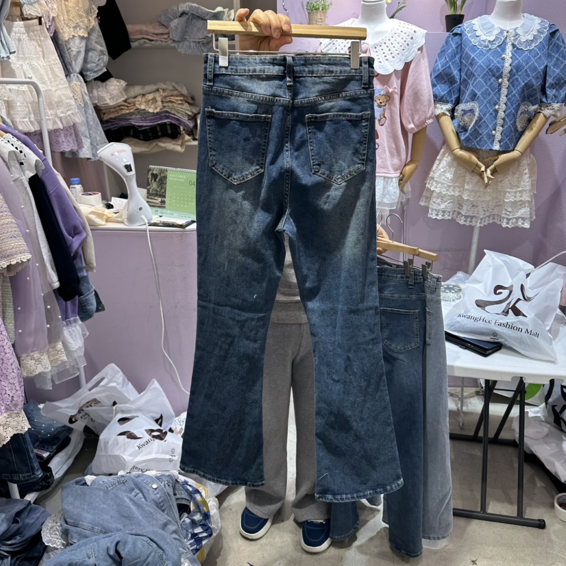 MS韓國直郵實拍女裝新品推薦職業熱賣26春夏時尚牛仔褲喇叭MS牛仔褲