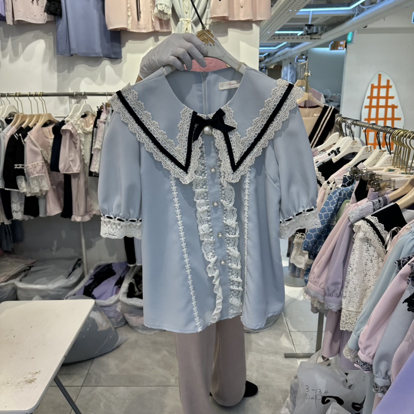 PAPA韓國東大門代購女士新款26春夏休閑職業時尚襯衫蕾絲衫PaPa/HALMADE襯衫/蕾絲衫圖色1