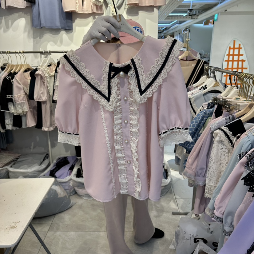 PAPA韓國東大門代購女士新款26春夏休閑職業時尚襯衫蕾絲衫PaPa/HALMADE襯衫/蕾絲衫圖色2