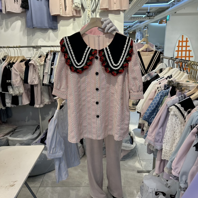 PAPA韓國東大門代購女裝新品熱賣時尚休閑26春夏襯衫蕾絲衫PaPa/HALMADE襯衫/蕾絲衫圖色1