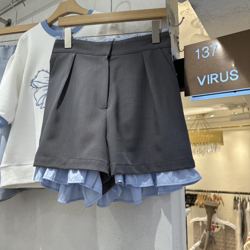 VIRUS韓國東大門直郵女士新款推薦人氣職業休閑短褲假兩件VIRUS短褲圖色1