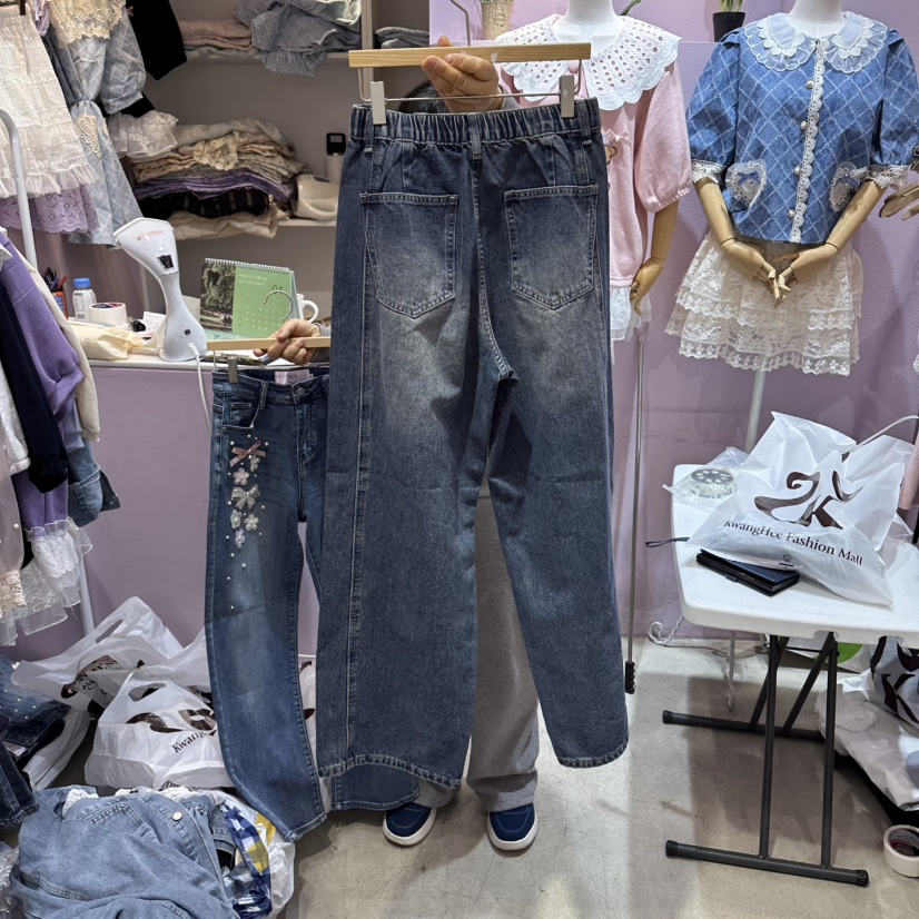 MS韓國直郵實拍女士新款26春夏推薦熱賣休閑牛仔褲闊腿褲MS牛仔褲