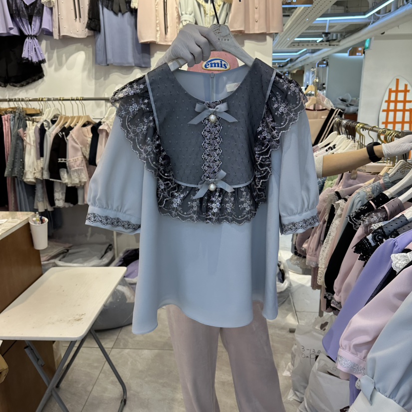 PAPA韓國直郵女士新品職業人氣26春夏休閑熱賣襯衫蕾絲衫PaPa/HALMADE襯衫/蕾絲衫圖色1