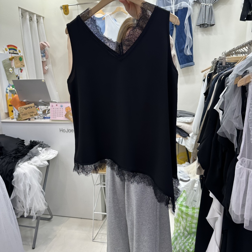 HOJAE韓國直郵實拍女裝新品時尚職業26春夏人氣吊帶背心蕾絲MID-LEVEL JUMP吊帶/背心圖色2