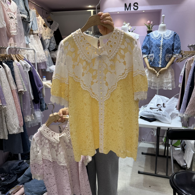 MS韓國代購女裝新品職業推薦26春夏時尚人氣休閑襯衫蕾絲衫MS襯衫/蕾絲衫圖色1