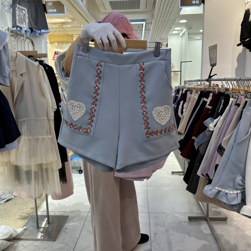 PAPA韓國東大門直郵女士新款時尚職業休閑人氣推薦短褲繡花PaPa/HALMADE短褲圖色1