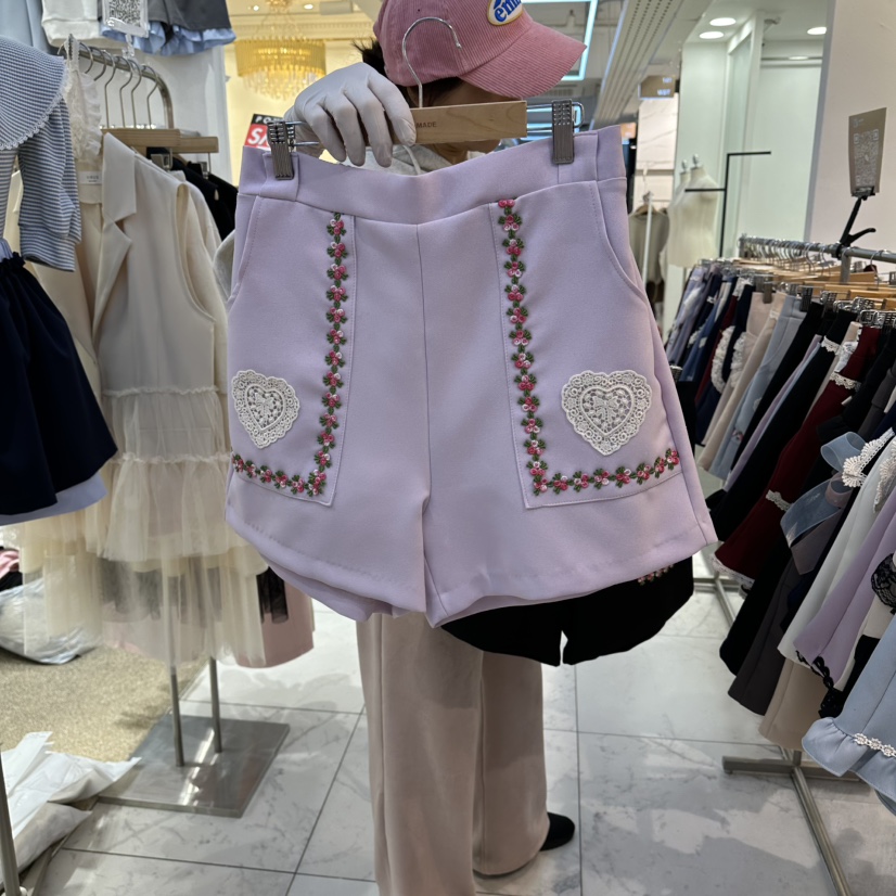 PAPA韓國東大門直郵女士新款時尚職業休閑人氣推薦短褲繡花PaPa/HALMADE短褲圖色2