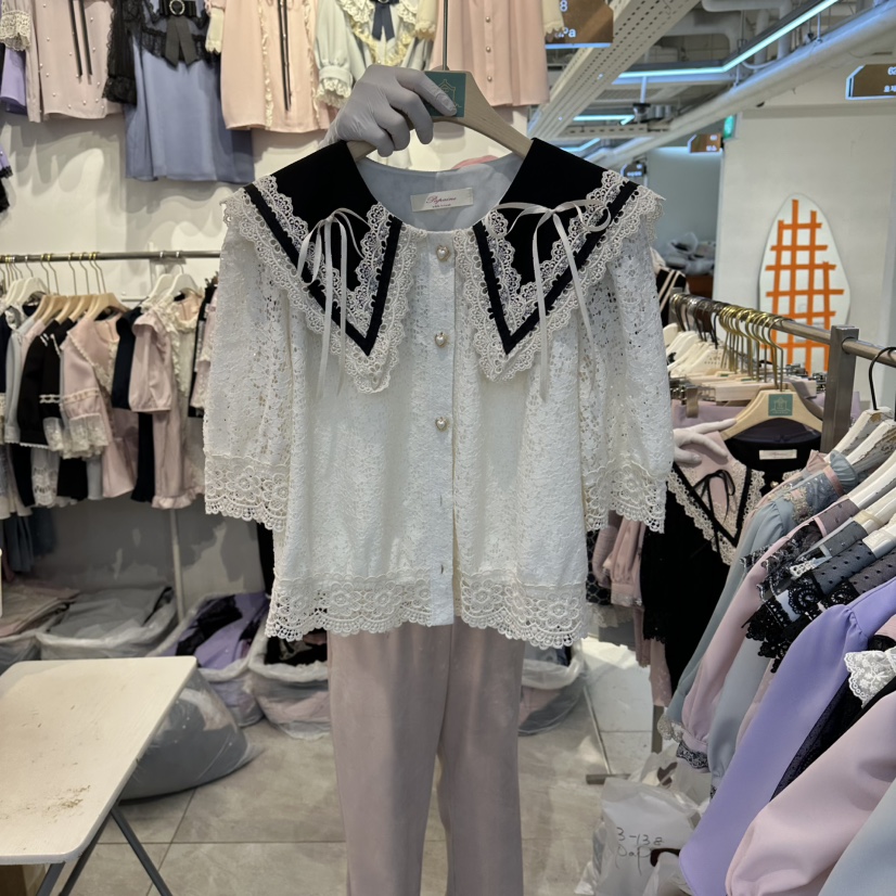 PAPA韓國東大門代購女裝新款休閑時尚26春夏襯衫蕾絲衫羊毛衫PaPa/HALMADE襯衫/蕾絲衫圖色1