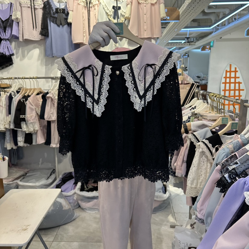 PAPA韓國東大門代購女裝新款休閑時尚26春夏襯衫蕾絲衫羊毛衫PaPa/HALMADE襯衫/蕾絲衫圖色2