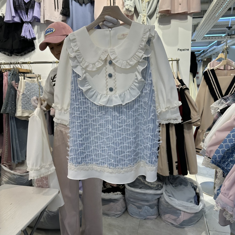 PAPA韓國直郵實拍女裝新款人氣時尚職業襯衫蕾絲衫假兩件PaPa/HALMADE襯衫/蕾絲衫圖色1