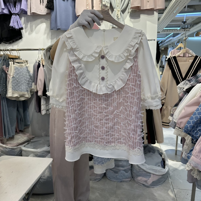 PAPA韓國直郵實拍女裝新款人氣時尚職業襯衫蕾絲衫假兩件PaPa/HALMADE襯衫/蕾絲衫圖色2