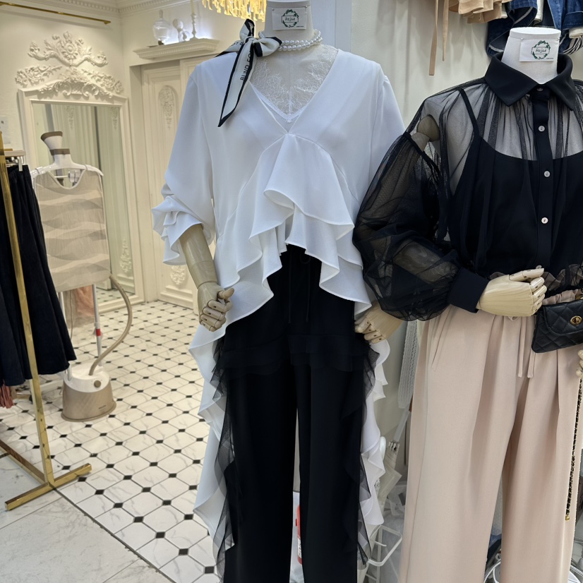 HOJAE韓國代購女裝新品熱賣人氣時尚長袖T恤不對稱荷葉邊MID-LEVEL JUMP長袖T恤