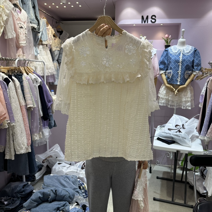 MS韓國直郵女裝新款26春夏人氣時尚推薦熱賣休閑襯衫蕾絲衫MS襯衫/蕾絲衫圖色1