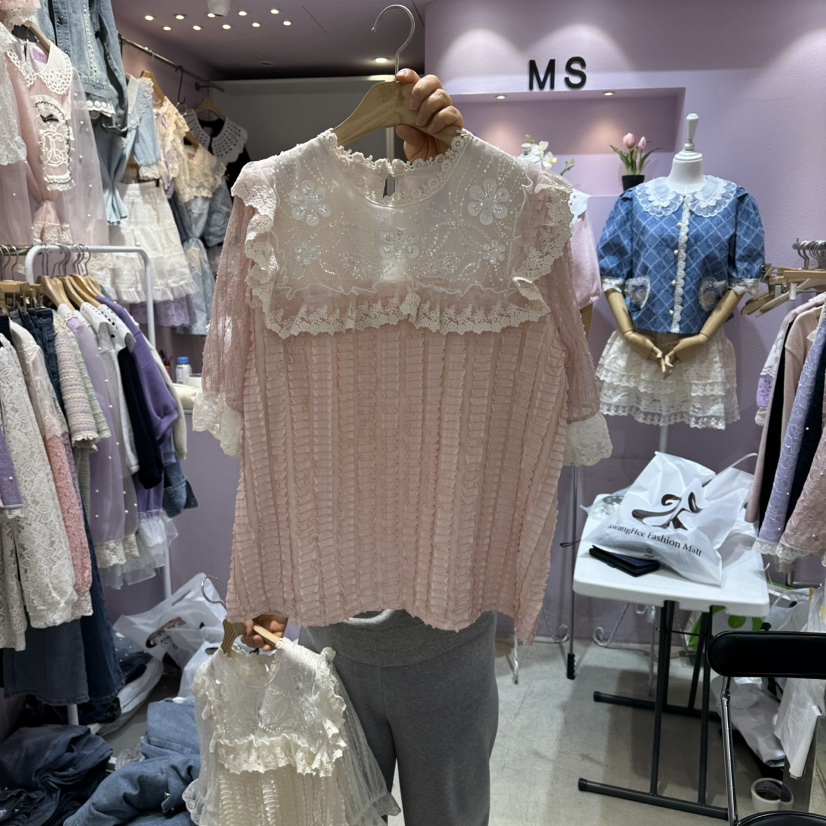 MS韓國直郵女裝新款26春夏人氣時尚推薦熱賣休閑襯衫蕾絲衫MS襯衫/蕾絲衫圖色2