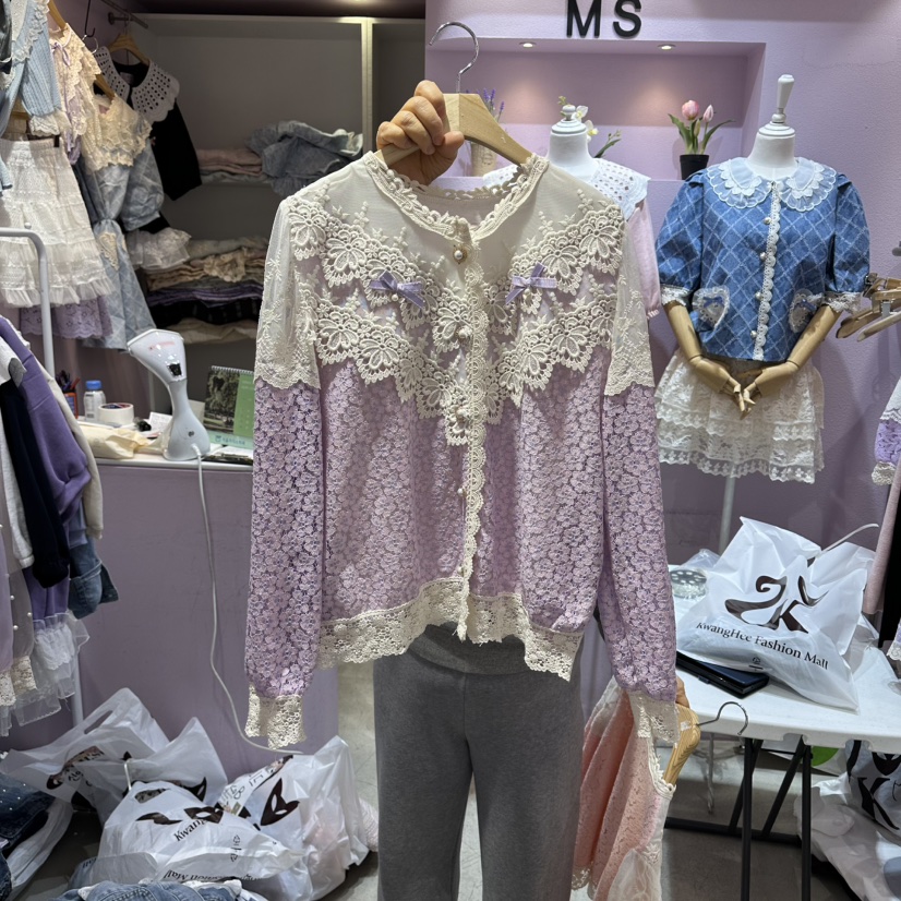 MS韓國直郵實拍女裝新品休閑熱賣26春夏襯衫蕾絲衫羊毛衫MS襯衫/蕾絲衫圖色2
