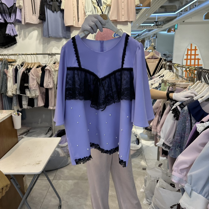 PAPA韓國東大門直郵女裝新品26春夏熱賣襯衫蕾絲衫假兩件PaPa/HALMADE襯衫/蕾絲衫圖色1