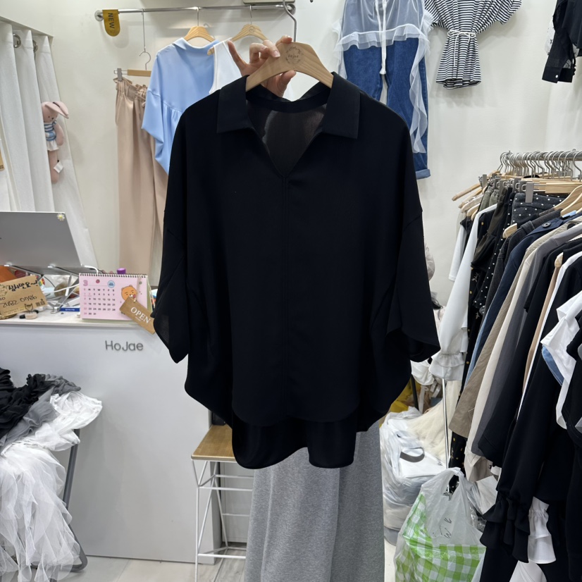 HOJAE韓國代購女士新品人氣時尚熱賣職業26春夏襯衫蕾絲衫褶皺MID-LEVEL JUMP襯衫/蕾絲衫圖色2