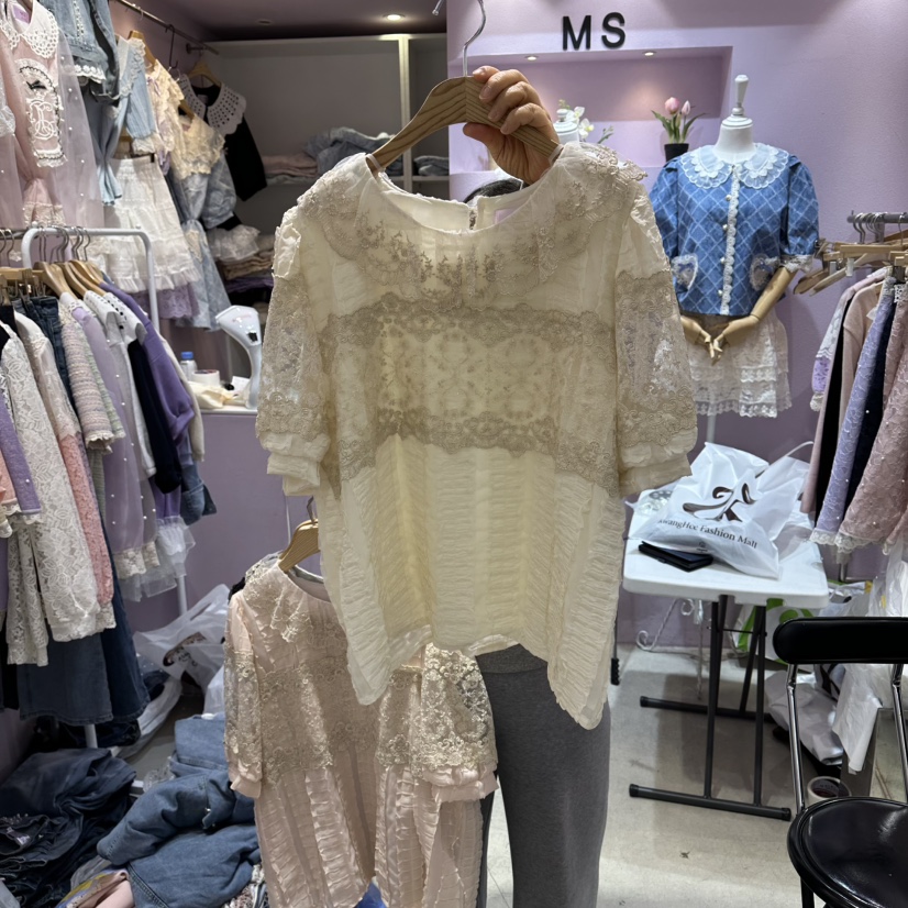 MS韓國東大門直郵女裝新款人氣26春夏熱賣時尚襯衫蕾絲衫MS襯衫/蕾絲衫圖色2