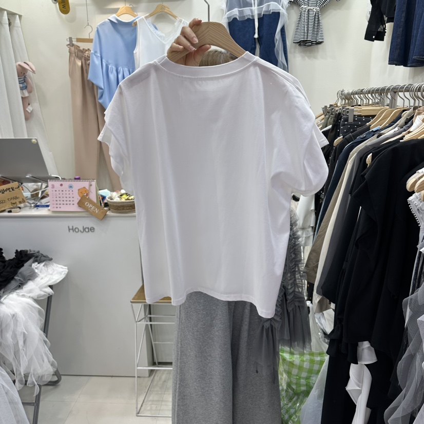 HOJAE韓國東大門直郵女士新款休閑時尚26春夏熱賣T恤褶皺MID-LEVEL JUMPT恤