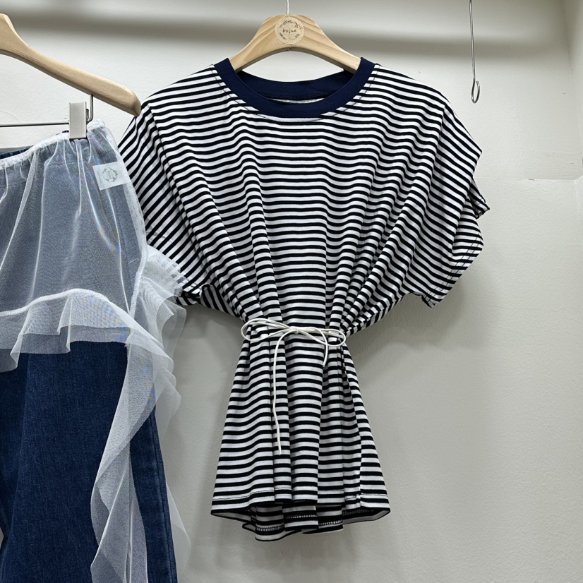 HOJAE韓國東大門直郵女士新款休閑時尚26春夏熱賣T恤褶皺MID-LEVEL JUMPT恤圖色1