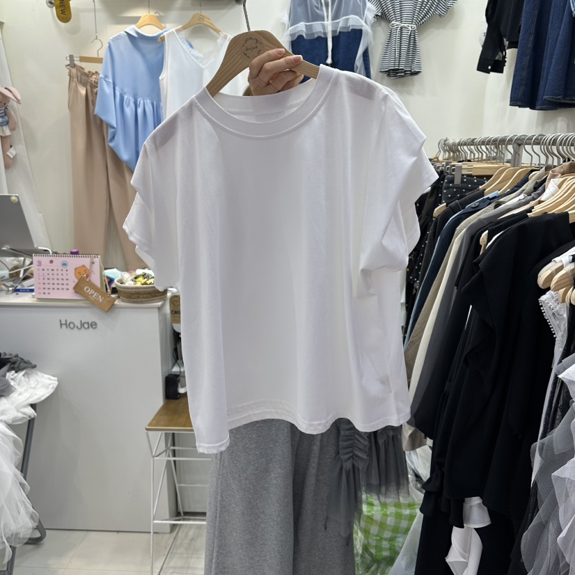 HOJAE韓國東大門直郵女士新款休閑時尚26春夏熱賣T恤褶皺MID-LEVEL JUMPT恤圖色2