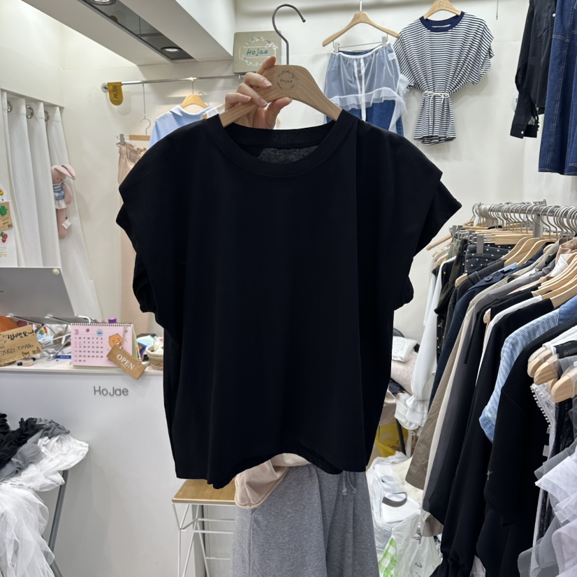 HOJAE韓國東大門直郵女士新款休閑時尚26春夏熱賣T恤褶皺MID-LEVEL JUMPT恤圖色3