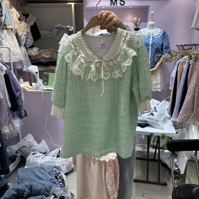 MS韓國東大門代購女士新品推薦休閑熱賣26春夏襯衫蕾絲衫MS襯衫/蕾絲衫圖色1