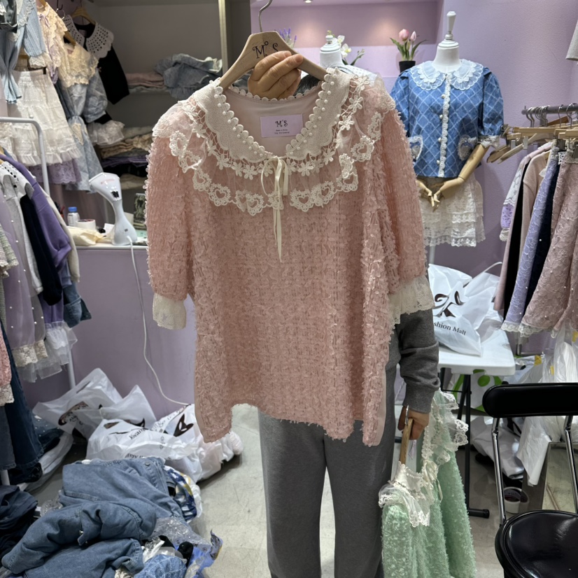 MS韓國東大門代購女士新品推薦休閑熱賣26春夏襯衫蕾絲衫MS襯衫/蕾絲衫圖色2