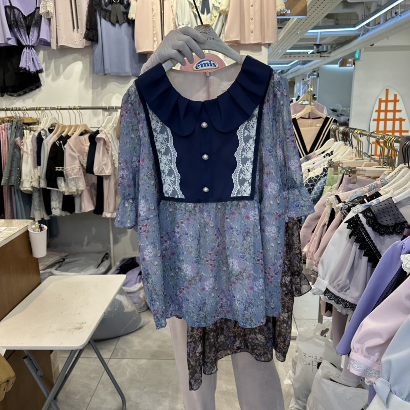 PAPA韓國代購女裝新款人氣職業熱賣休閑26春夏襯衫蕾絲衫PaPa/HALMADE襯衫/蕾絲衫圖色1