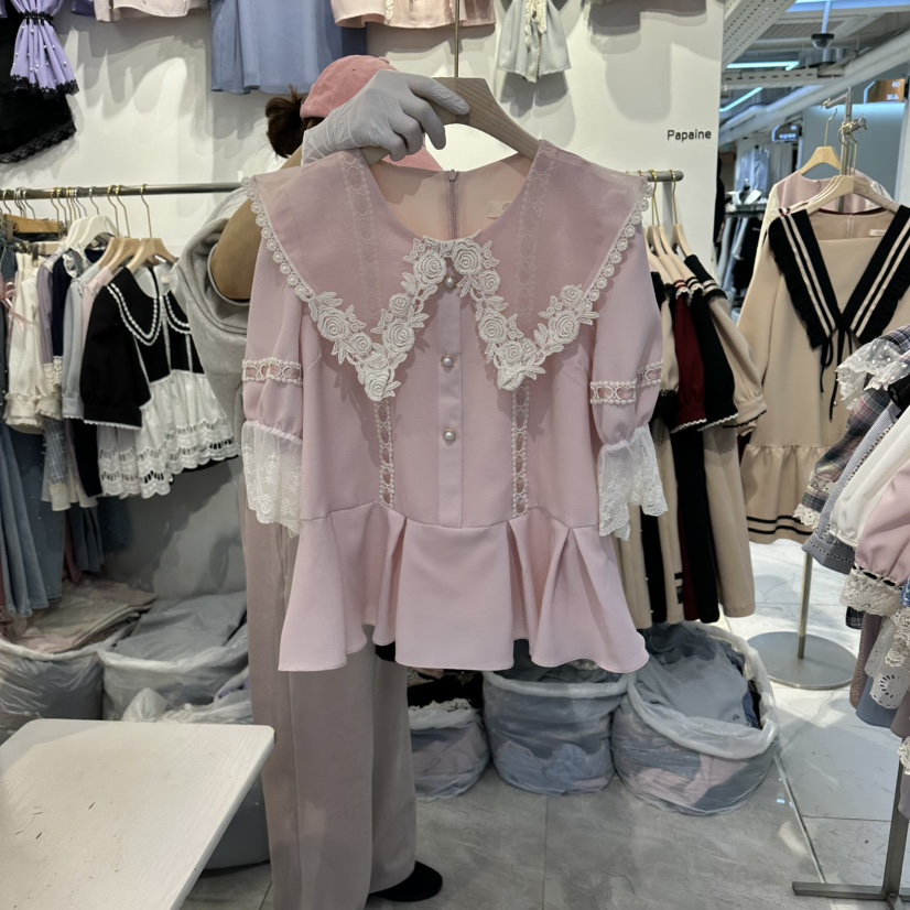 PAPA韓國東大門代購女士新品休閑熱賣時尚人氣襯衫蕾絲衫PaPa/HALMADE襯衫/蕾絲衫圖色1