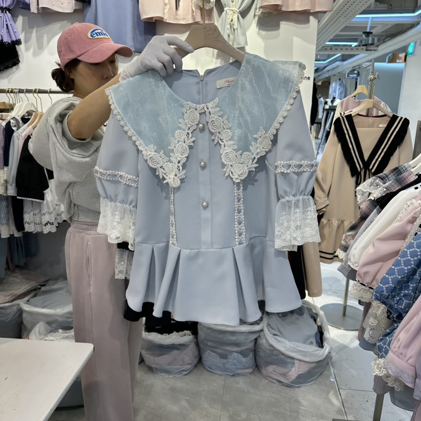 PAPA韓國東大門代購女士新品休閑熱賣時尚人氣襯衫蕾絲衫PaPa/HALMADE襯衫/蕾絲衫圖色2