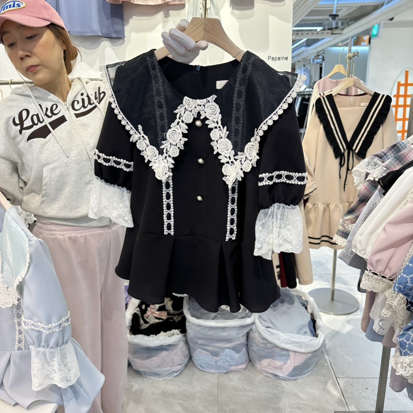 PAPA韓國東大門代購女士新品休閑熱賣時尚人氣襯衫蕾絲衫PaPa/HALMADE襯衫/蕾絲衫圖色3