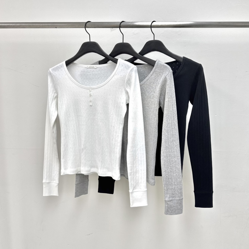 RIVER韓國代購女士新款推薦時尚職業熱賣26春夏長袖T恤紐扣WATER/RIVER長袖T恤