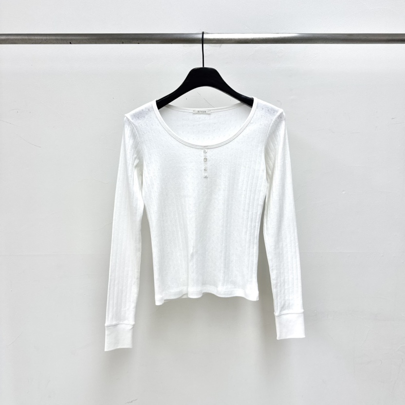 RIVER韓國代購女士新款推薦時尚職業熱賣26春夏長袖T恤紐扣WATER/RIVER長袖T恤圖色1