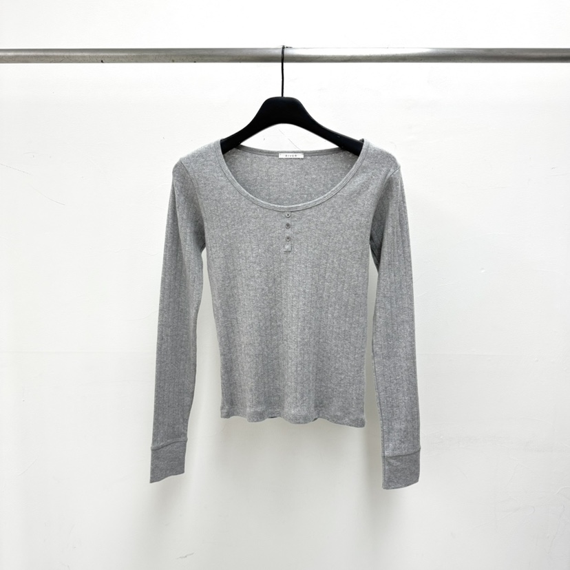 RIVER韓國代購女士新款推薦時尚職業熱賣26春夏長袖T恤紐扣WATER/RIVER長袖T恤圖色2