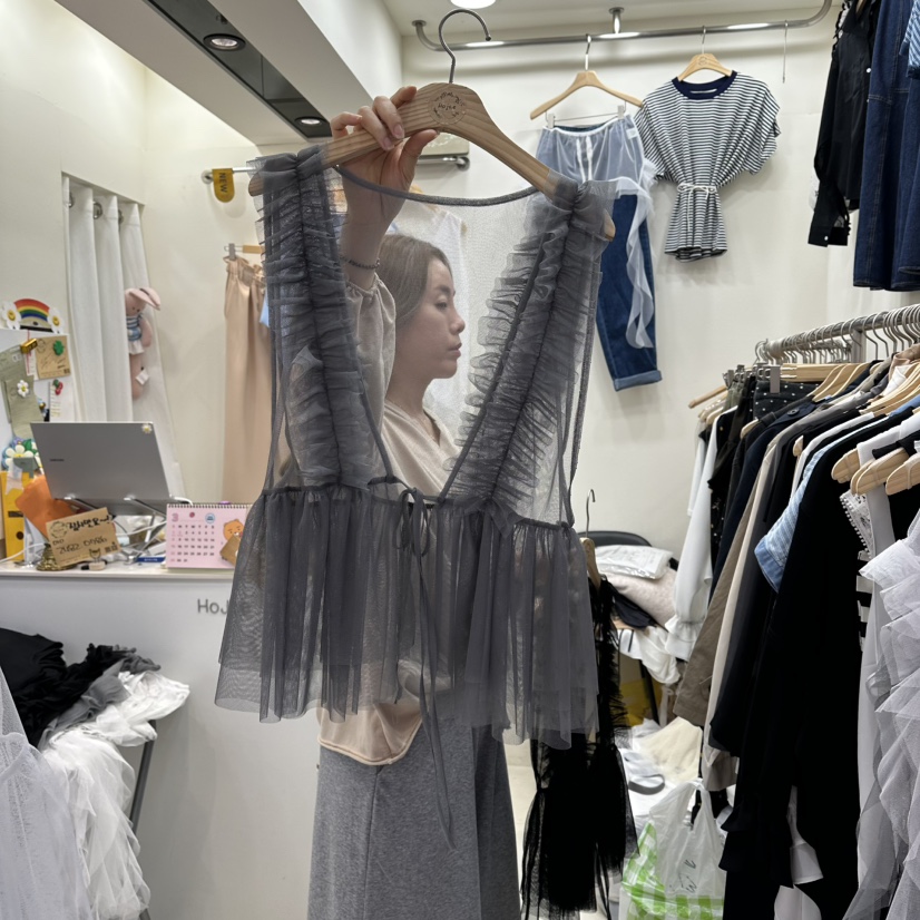 HOJAE韓國東大門直郵女士新款26春夏時尚職業推薦馬甲荷葉邊MID-LEVEL JUMP馬甲圖色2墨色