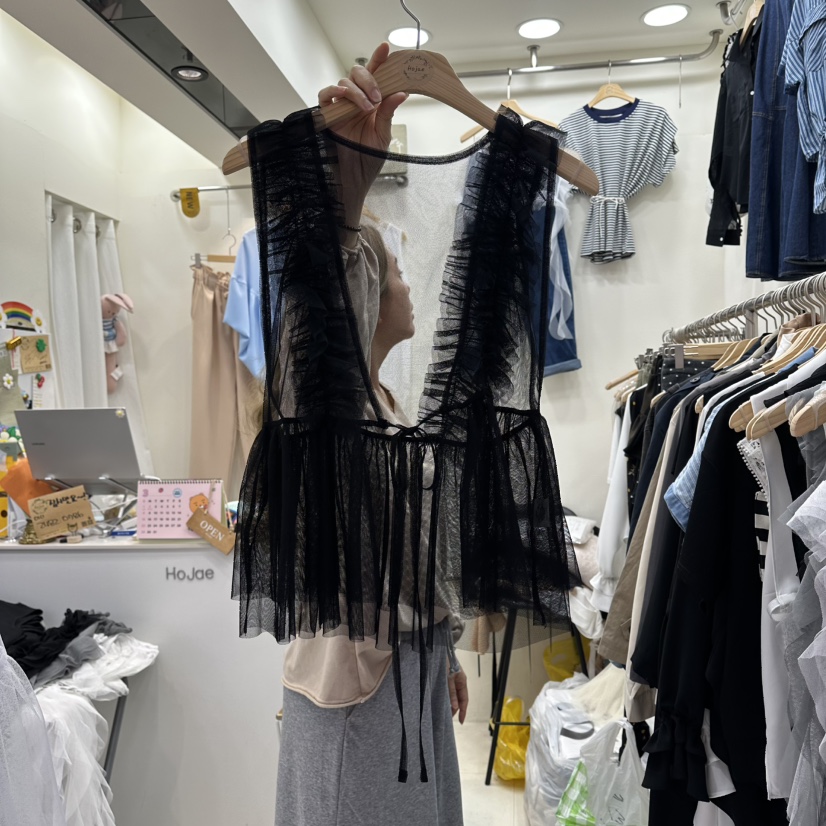 HOJAE韓國東大門直郵女士新款26春夏時尚職業推薦馬甲荷葉邊MID-LEVEL JUMP馬甲圖色3黑色