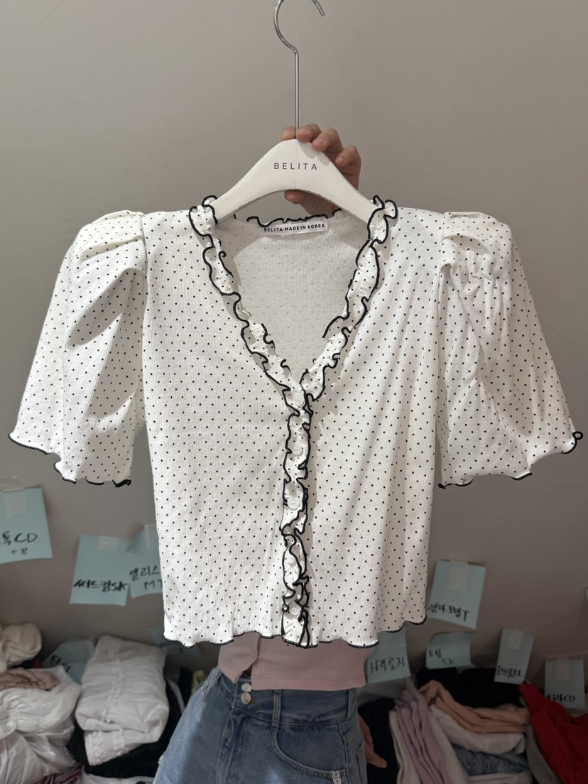 BELITA-L韓國直郵實拍女裝新品時尚襯衫蕾絲衫荷葉邊開衫BELITA-L襯衫/蕾絲衫圖色1