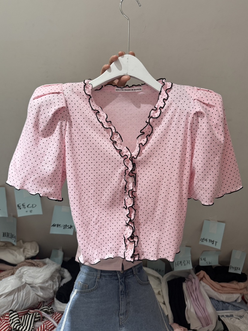 BELITA-L韓國直郵實拍女裝新品時尚襯衫蕾絲衫荷葉邊開衫BELITA-L襯衫/蕾絲衫圖色3