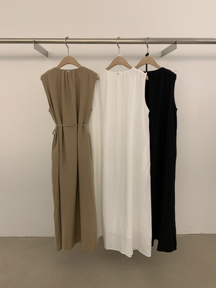 UNDER KEY韓國東大門代購女士新款推薦連衣裙含腰帶亞麻布刺繡UNDER KEY連衣裙