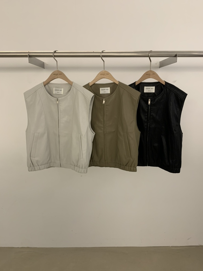 UNDER KEY韓國代購女裝新款推薦時尚人氣職業休閑馬甲皮革UNDER KEY馬甲