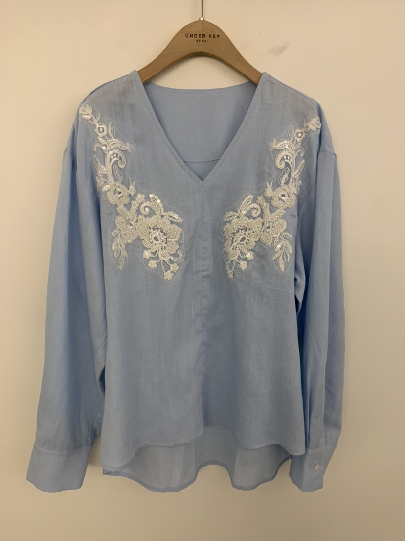 UNDER KEY韓國直郵女裝新品熱賣職業襯衫蕾絲衫刺繡亞麻UNDER KEY襯衫/蕾絲衫圖色1
