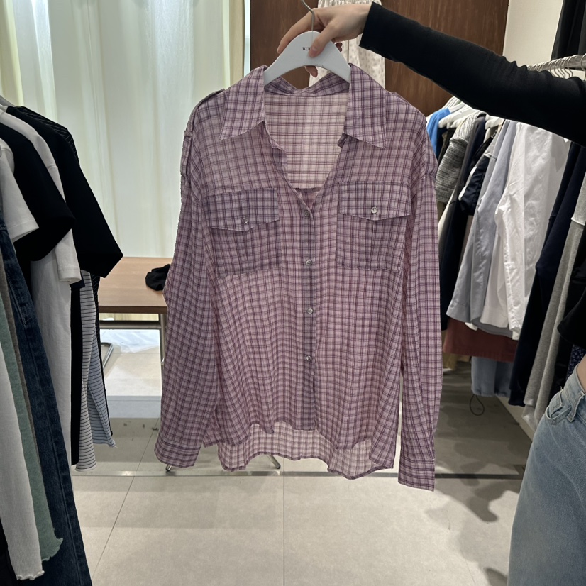 BUCKLE韓國東大門直郵女士新款職業休閑時尚襯衫蕾絲衫格子BUCKLE襯衫/蕾絲衫圖色1